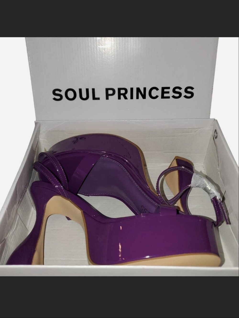 *New in Box* Soul Princess strappy patent leather purple structured heels - 7.5
